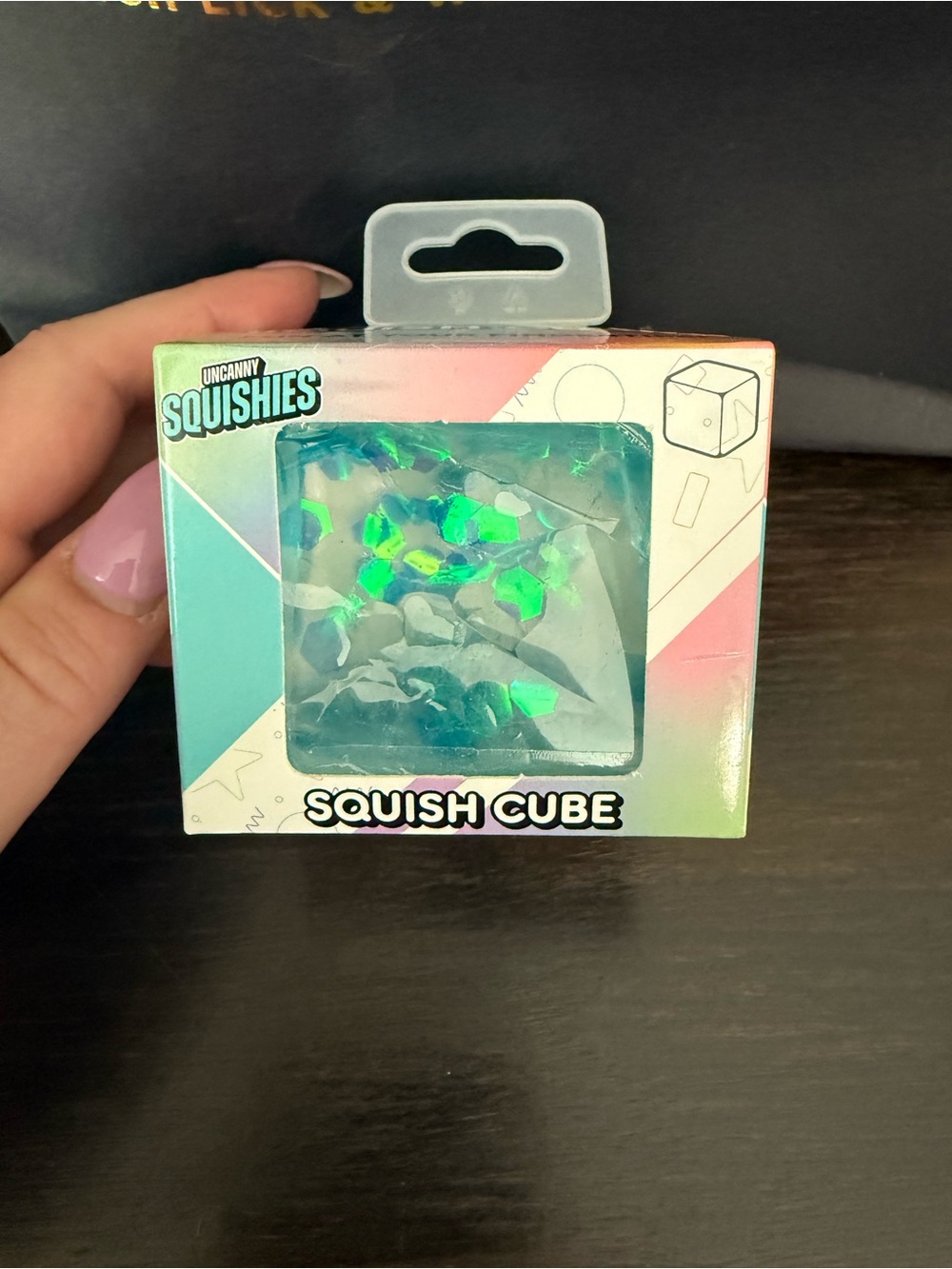 Blue Squish Cube with Iridescent Flakes